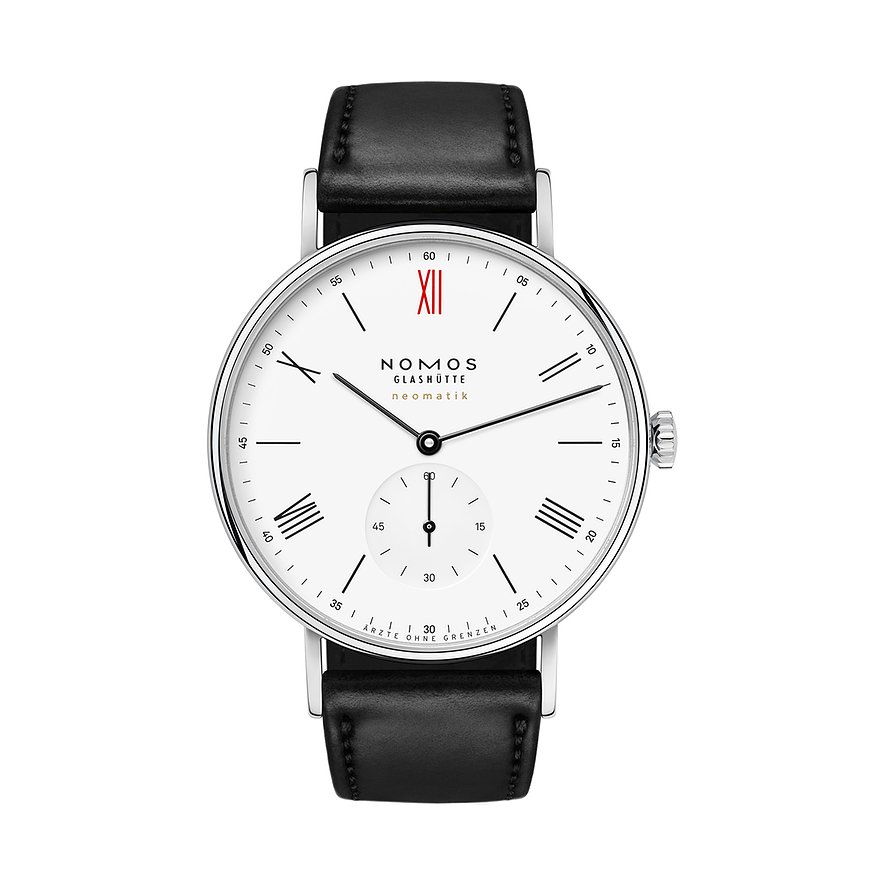 Nomos Glashütte Herrenuhr Ludwig neomatik 39 Ärzte ohne Grenzen 250.S2, Herren, Edelstahl, Armband: Pferdeleder, Automatik, analog