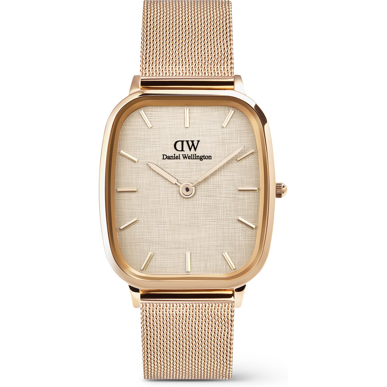 Daniel Wellington Herrenuhr mit roségoldfarbenem Edelstahlgehäuse und Mesh-Armband.