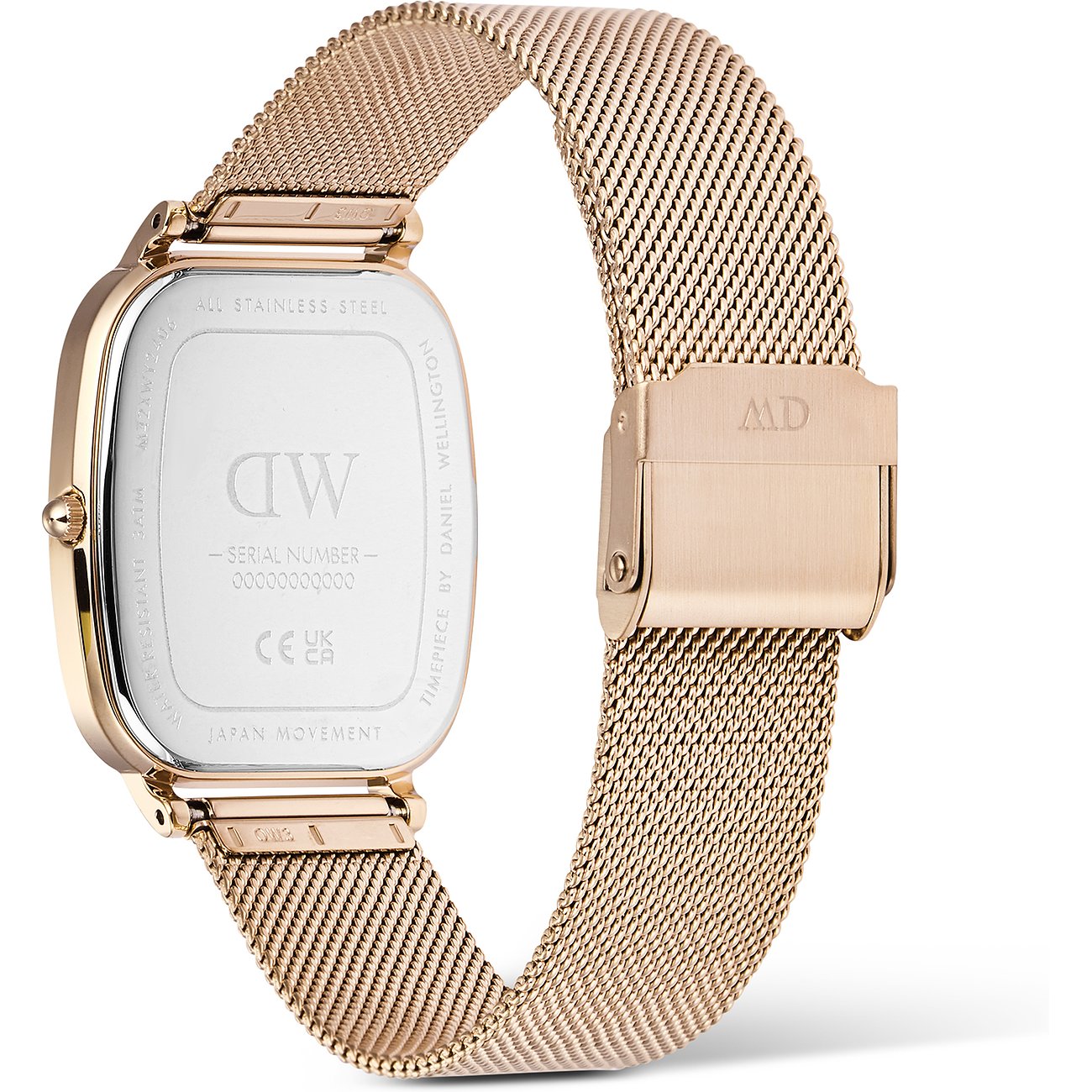 Daniel Wellington Herrenuhr mit Edelstahlgehäuse, roségoldfarben, Mesh-Armband.