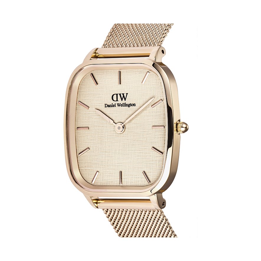 Daniel Wellington Herrenuhr mit Edelstahlgehäuse, analog, Mesh-Armband.