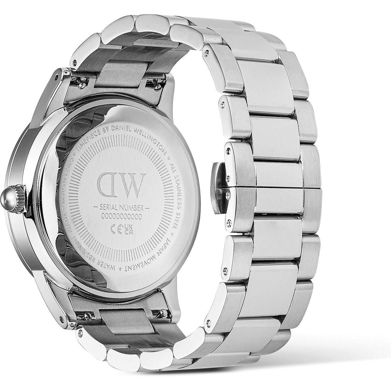 Daniel Wellington Herrenuhr aus Edelstahl mit silberfarbenem Gehäuse und Gliederarmband.