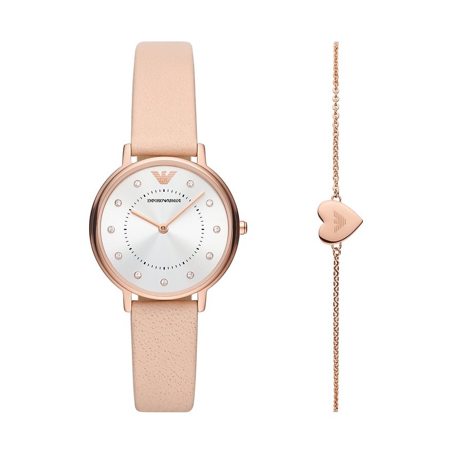 2. Chance - Emporio Armani Uhren-Set AR80058, Damen, Edelstahl, Armband: Leder, Quarz, analog