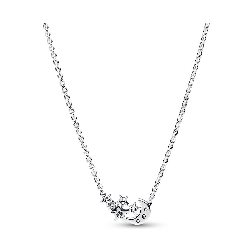 Pandora Halsschmuck aus Silber mit einem Mond- und Sternenanhänger mit Zirkonia-Stein.