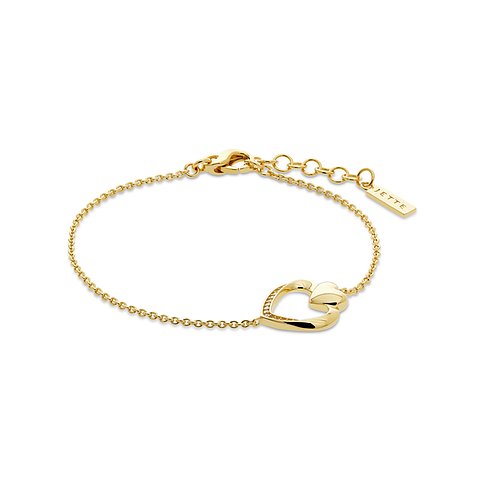 JETTE armband i 925 silver, guldfärgad, med hjärta och zirkonia.