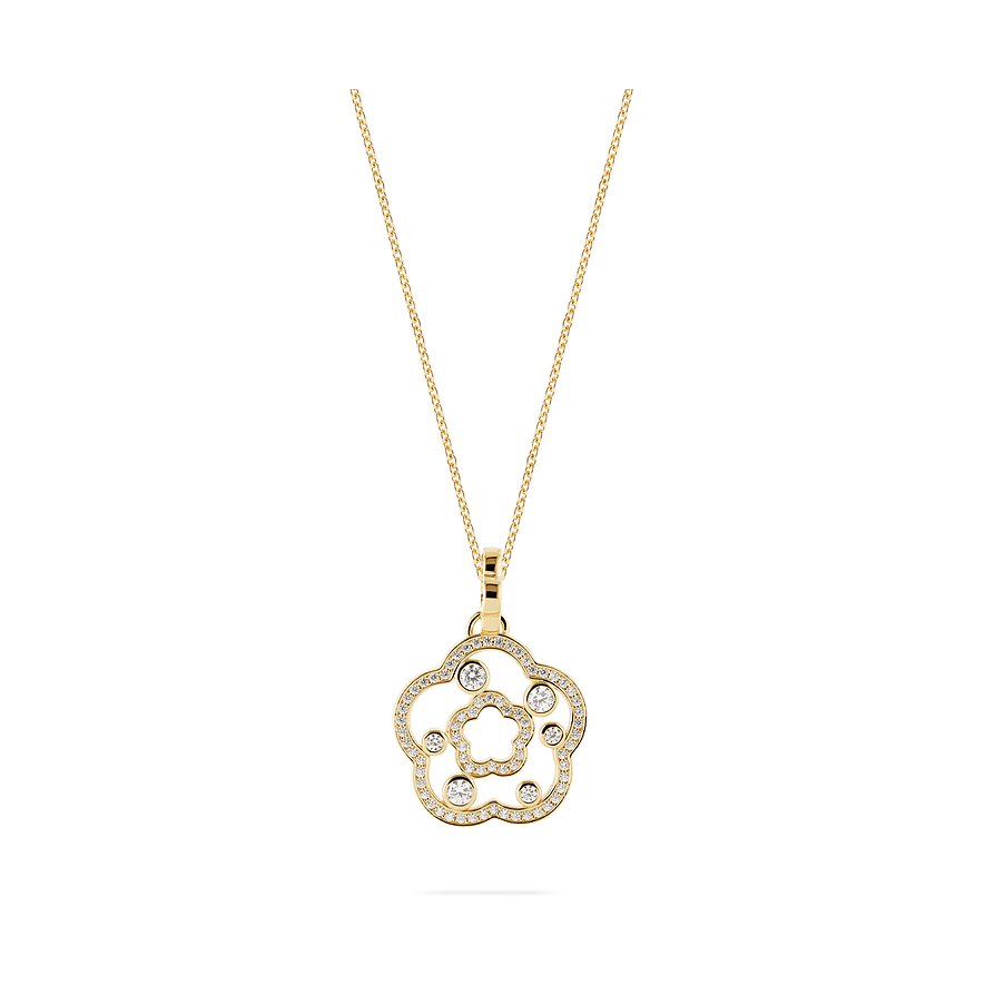 JETTE Kette FLOWERS, Zirkonia, synthetisch, Damen, 925er Silber, recycelt, gelbgold