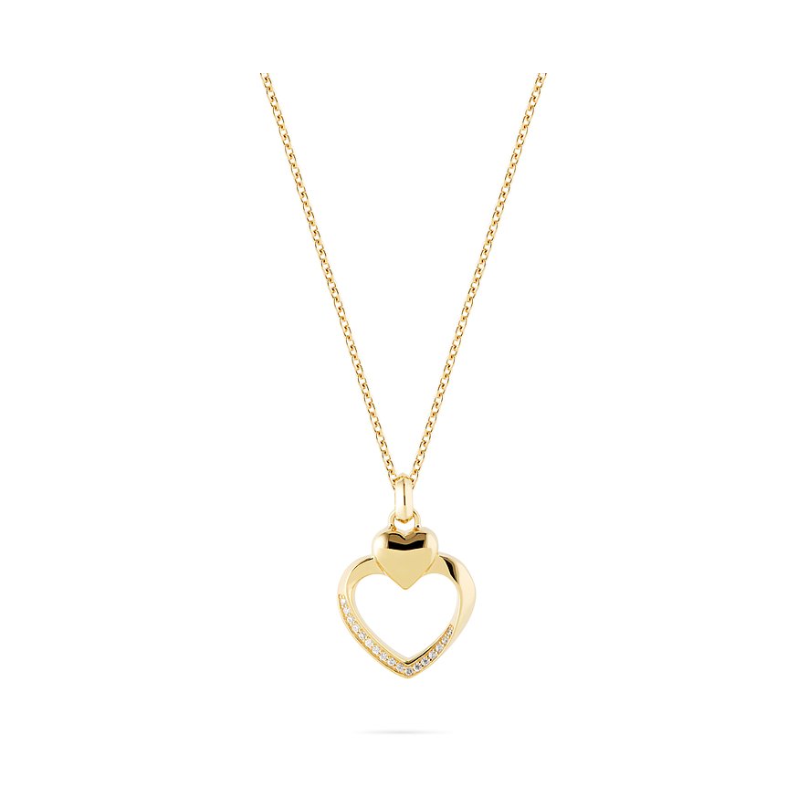 JETTE Kette HEARTS, Zirkonia, synthetisch, Damen, 925er Silber, recycelt, gelbgold