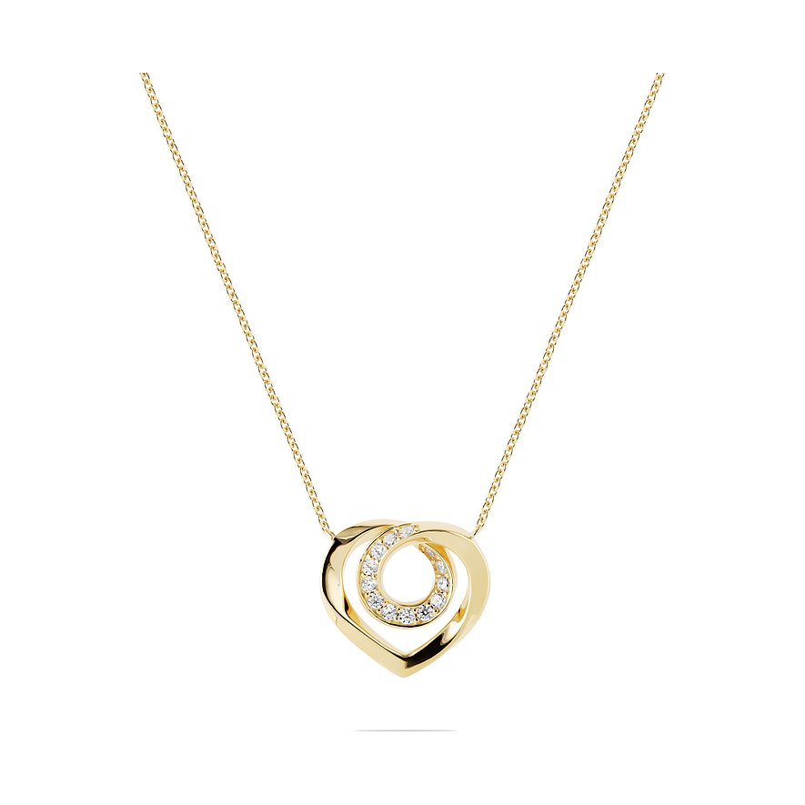 JETTE Kette TWISTED HEART, Zirkonia, synthetisch, Damen, 925er Silber, recycelt, gelbgold