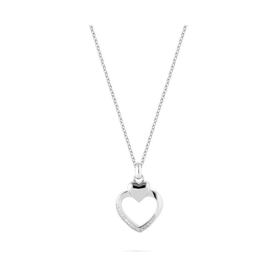 JETTE Kette HEARTS, Zirkonia, synthetisch, Damen, 925er Silber, recycelt, silber