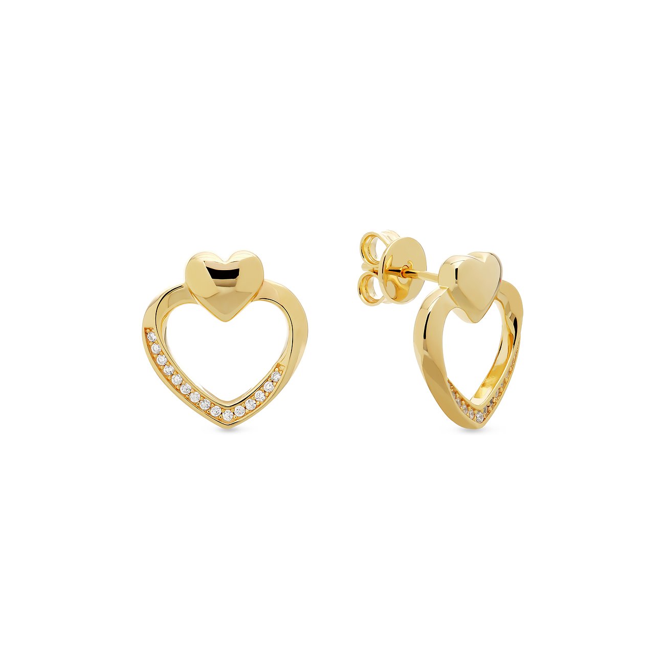 JETTE Ohrstecker aus recyceltem 925er Silber mit Zirkonia, Herzform.