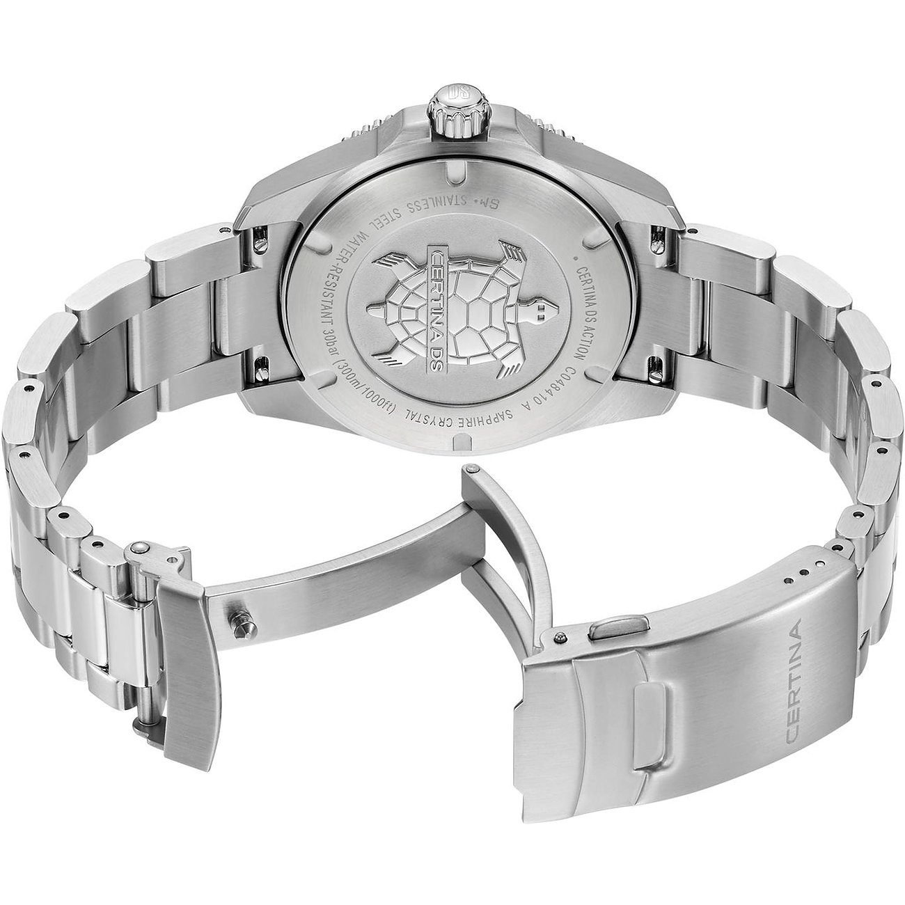 Certina Herrenuhr mit Edelstahlgehäuse und silberfarbenem Armband.