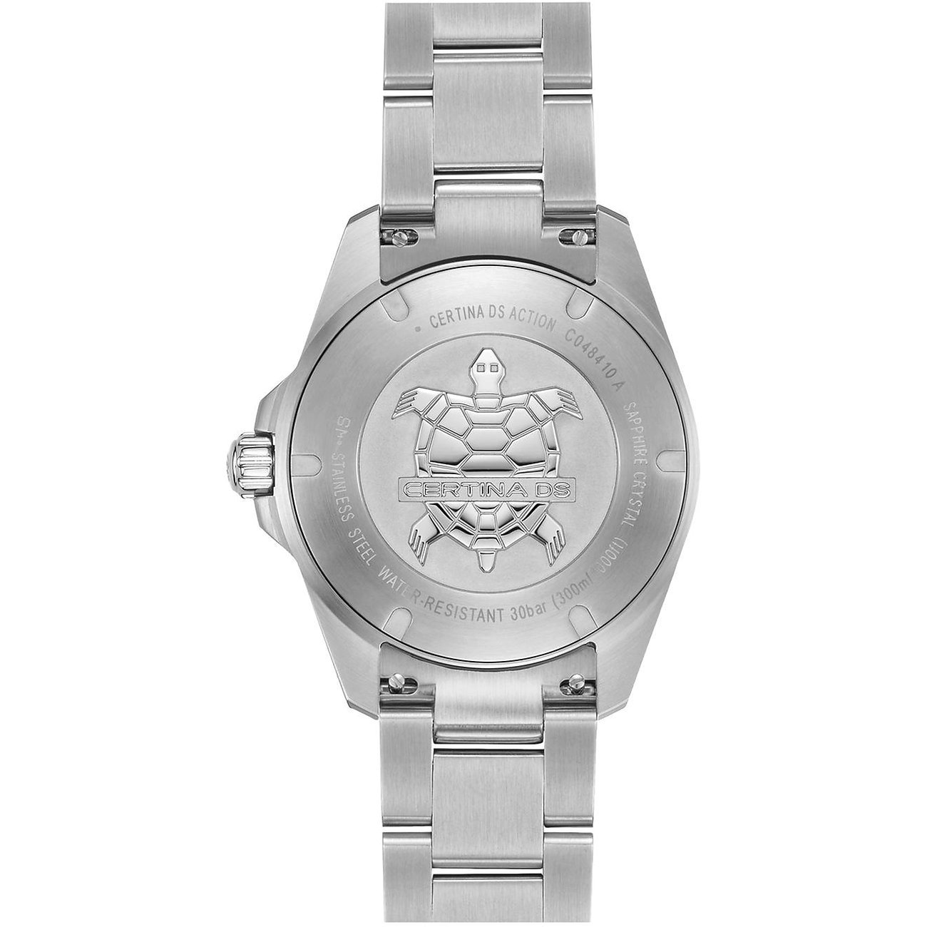 Certina Herrenuhr mit Edelstahlgehäuse und Schildkröten-Gravur.