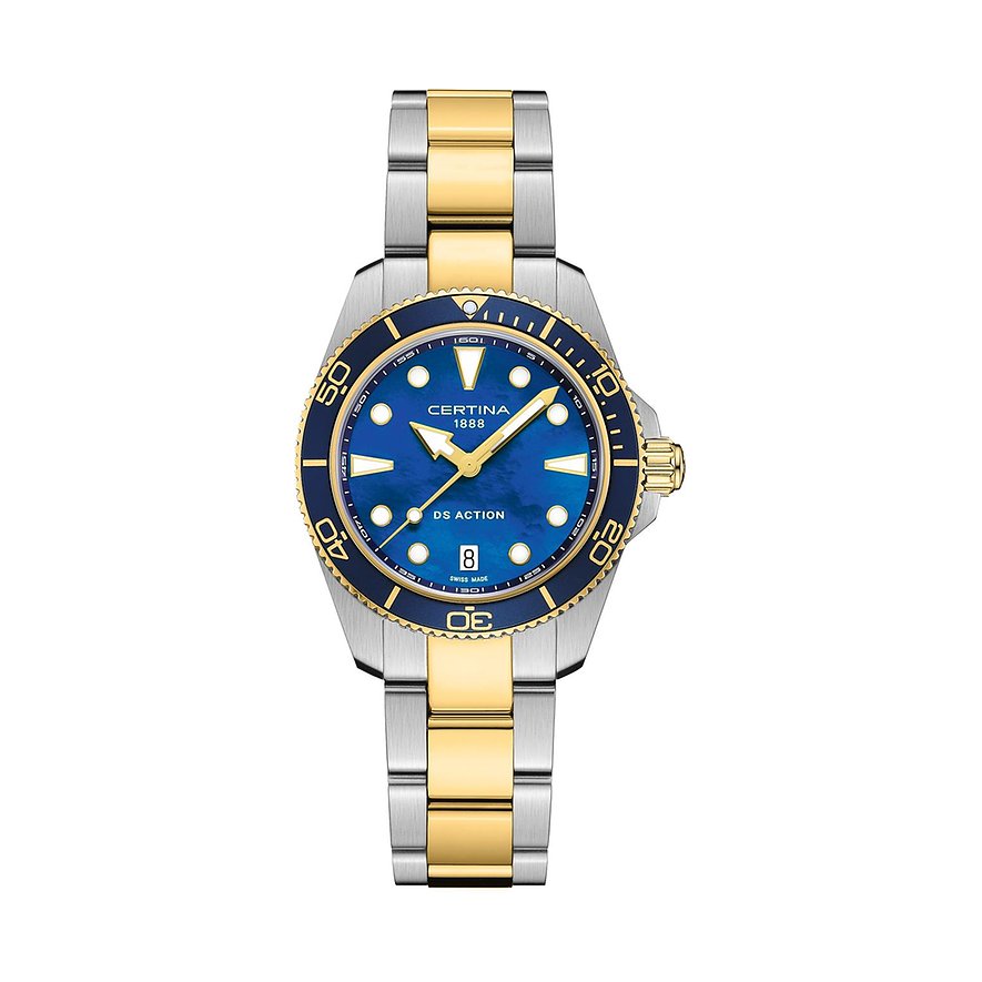 Certina Damenuhr DS Action Lady C0482102213100, Damen, Edelstahl, Armband: Edelstahl, PVD beschichtet, Quarz, analog