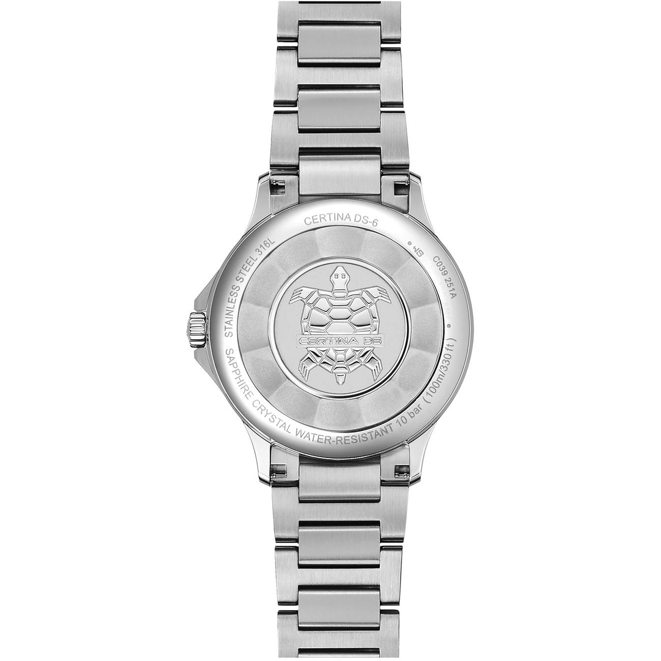 Certina Damenuhr aus Edelstahl mit silberfarbenem Gehäuse und Armband.