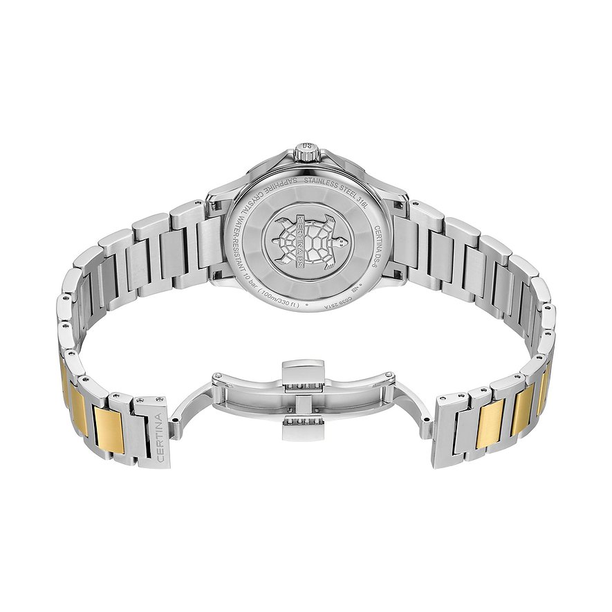 Certina Damenuhr aus Edelstahl, bicolor, mit analoger Anzeige.
