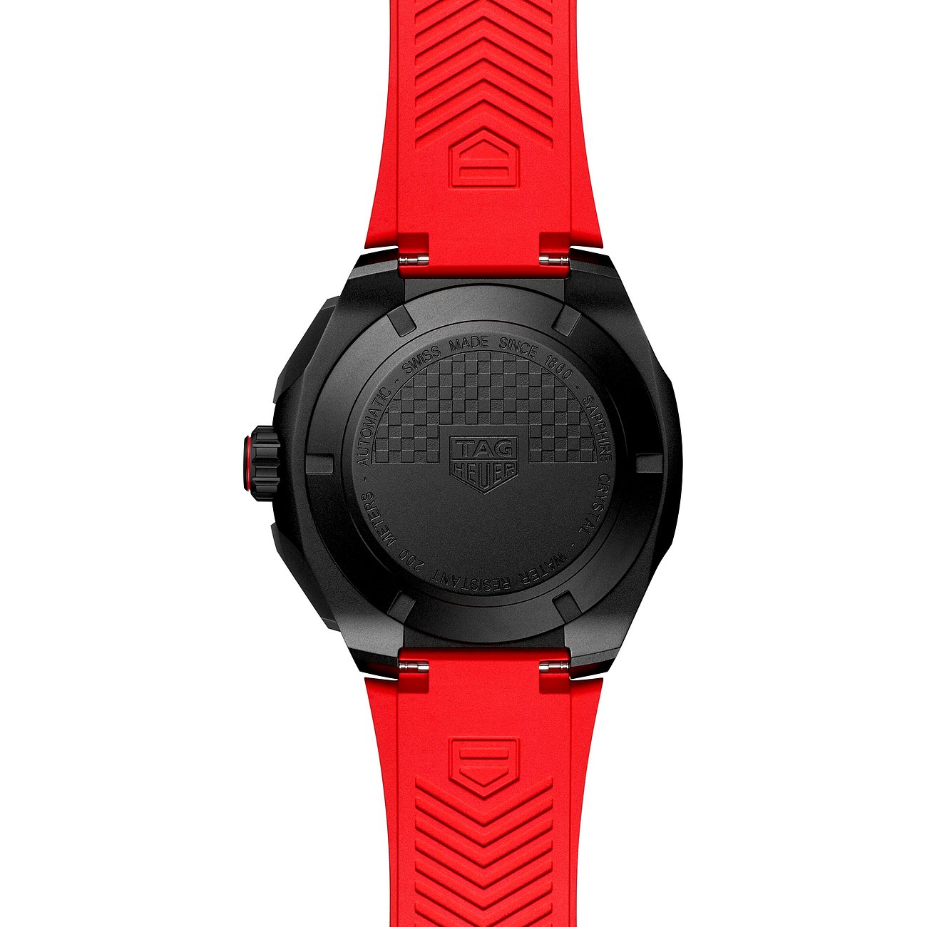 TAG Heuer Herrenuhr mit schwarzem Titangehäuse und rotem Armband.