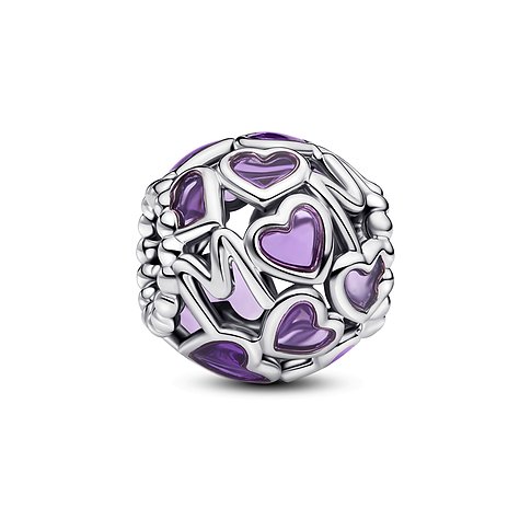 Pandora Anhänger aus 925er Silber mit lila Emaille-Herzen.