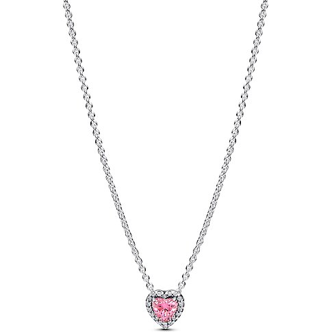 Pandora Kette aus 925er Silber mit pinkfarbenem Herz-Zirkonia und weißen Zirkonia.
