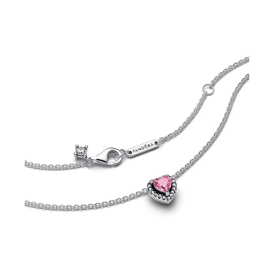 Pandora Halskette aus 925er Silber mit pinkem Herz-Anhänger und Zirkonia.