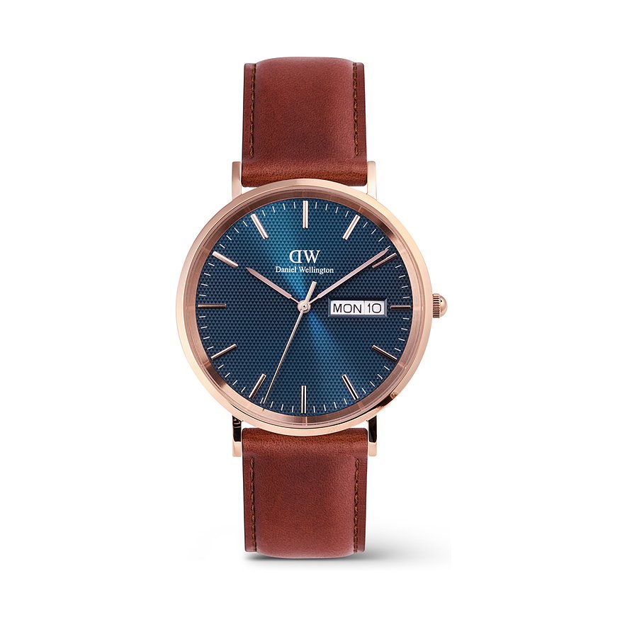 Daniel Wellington Herrenuhr Day Display DW.DW00100830, Herren, Edelstahl, Armband: Leder, Quarz, analog
