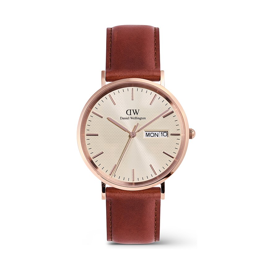 Daniel Wellington Herrenuhr Day Display DW.DW00100829, Herren, Edelstahl, Armband: Leder, Quarz, analog