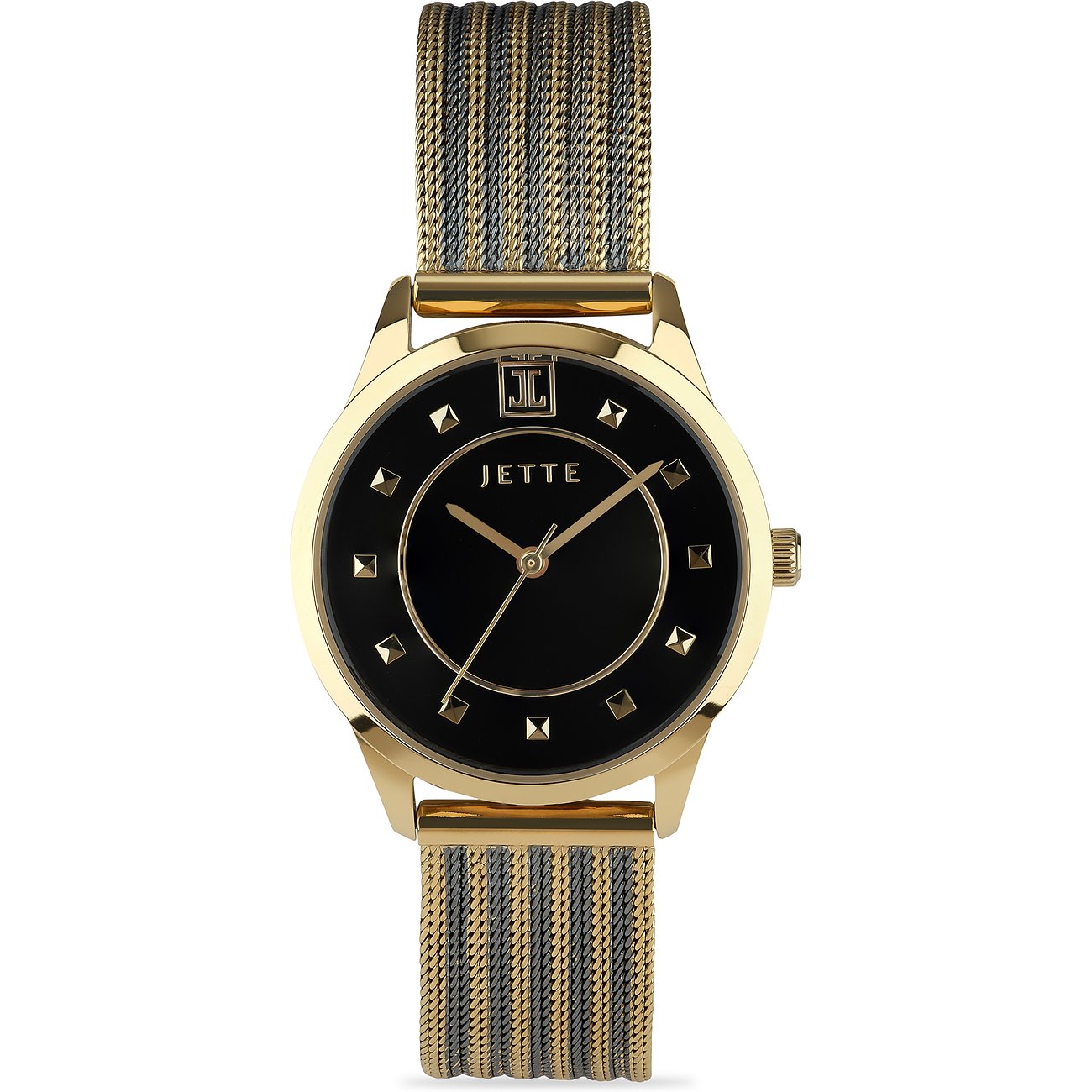 JETTE damklocka med boett i rostfritt stål, svart, analog, med nitar.