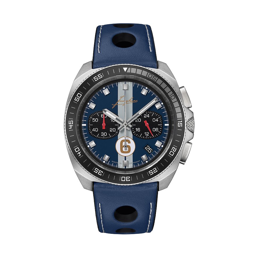 Junghans Chronograph 1972 Chrono Sports Edition 25 41457700, Herren, Edelstahl, Armband: Leder, Quarz, analog