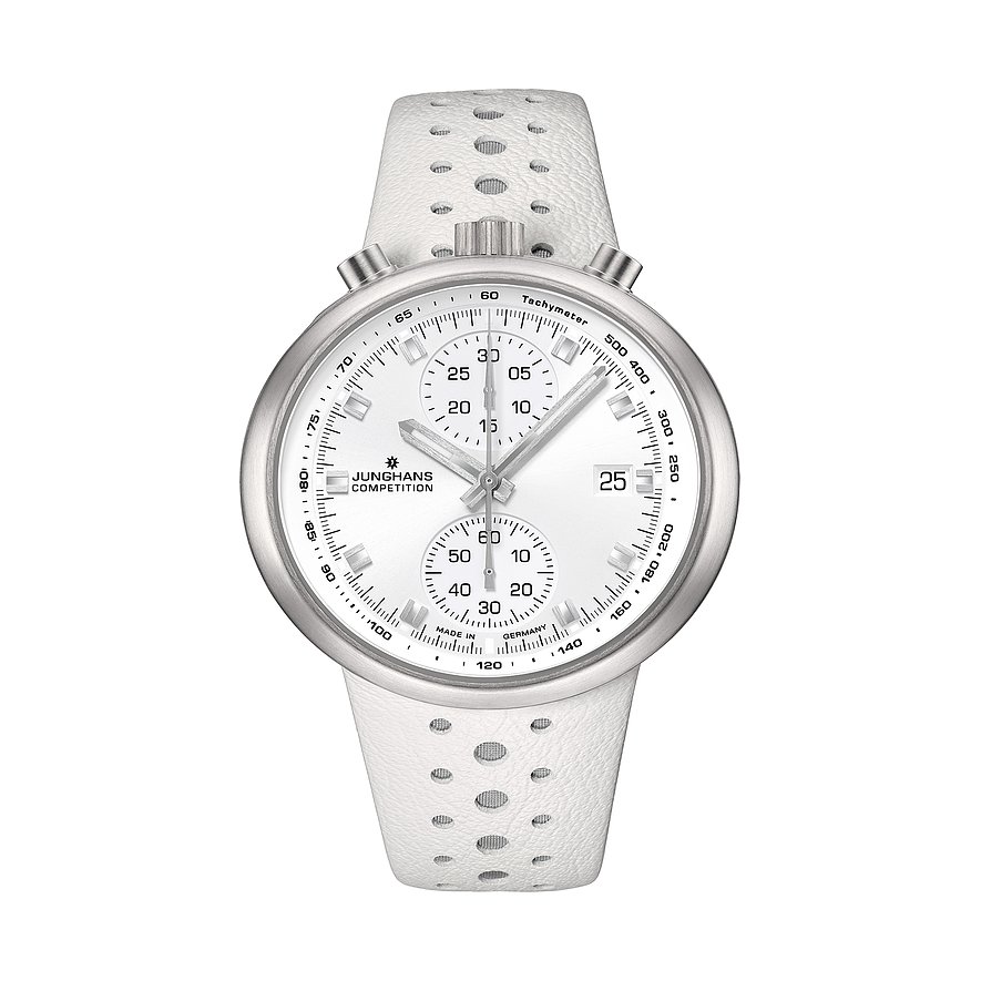 Junghans Chronograph 1972 Competition White 27450900, Damen, Edelstahl, Armband: Leder, Automatik, analog