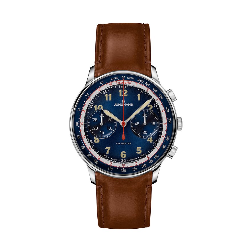 Junghans Chronograph Meister Telemeter Edition 27358702, Damen, Edelstahl, Armband: Leder, Automatik, analog
