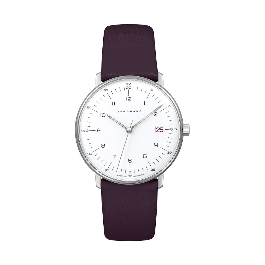 Junghans Damenuhr max bill 47455802, Damen, Edelstahl, Armband: Leder, Quarz, analog
