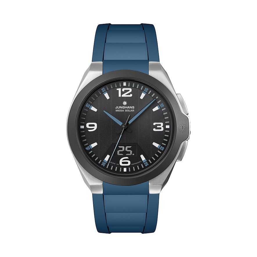 Junghans Herrenuhr Spektrum Mega Solar 18152700, Damen, Edelstahl, Armband: Kautschuk, Funk, analog