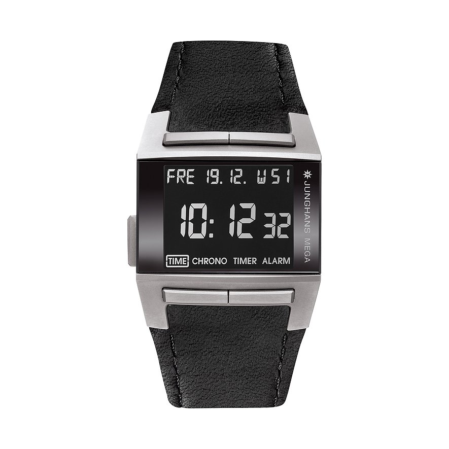 Junghans Herrenuhr Mega 1000 26280125, Damen, Titan, Armband: Leder, Funk, digital