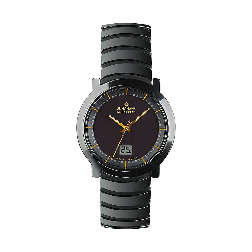 Junghans Herrenuhr Stratos Mega Solar 18111644, Damen, Keramik, Armband: Keramik, Funk, analog