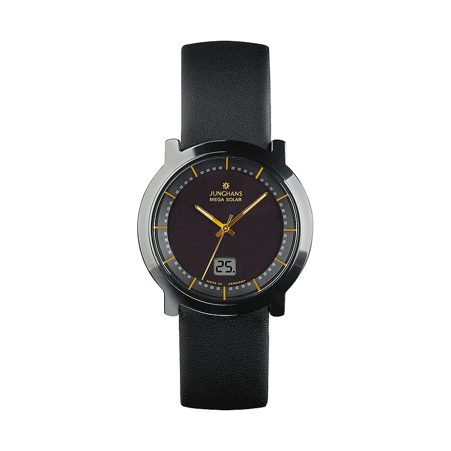 Junghans Herrenuhr Stratos Mega Solar 18111600, Damen, Keramik, Armband: Leder, Funk, analog