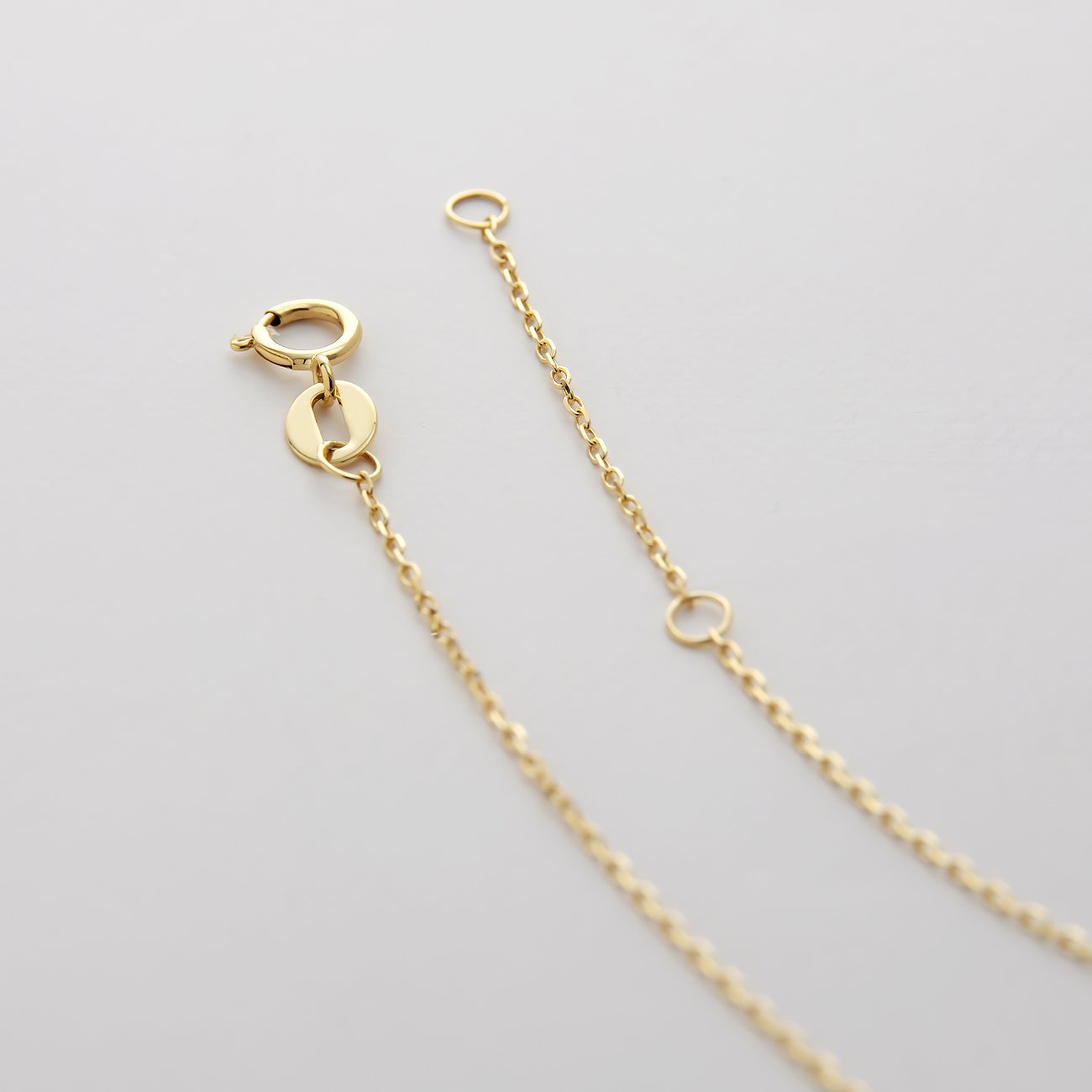 Detailansicht eines CHRIST Halsschmucks aus 585 Gelbgold, der einen Verschluss und eine längenverstellbare Kette zeigt.