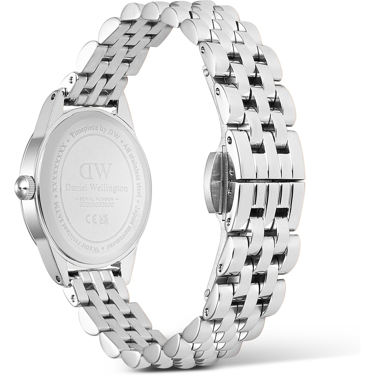 Daniel Wellington Damenuhr aus Edelstahl mit Gliederarmband.