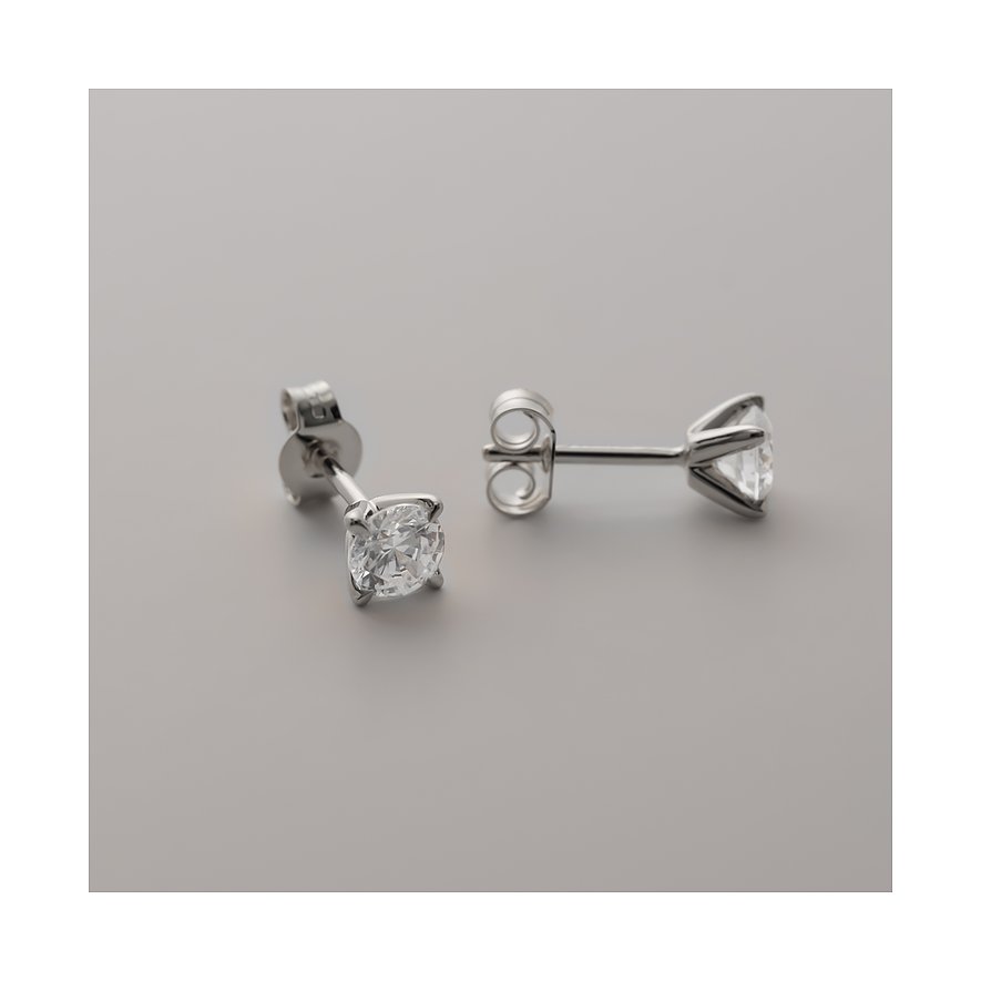 CHRIST Ohrstecker aus 585 Weißgold mit Diamanten, von schräg oben links gesehen.