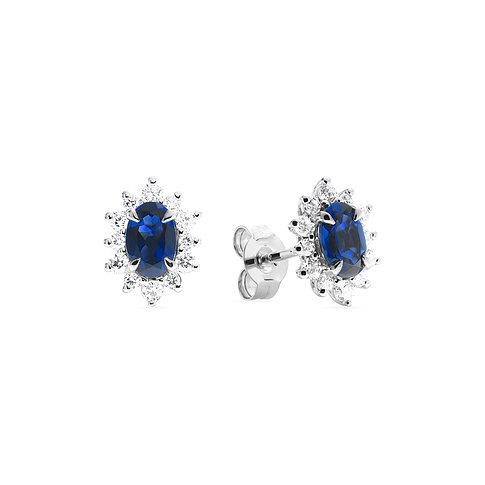 CHRIST oorbellen van 585 witgoud met ovale saffier en witte stenen.