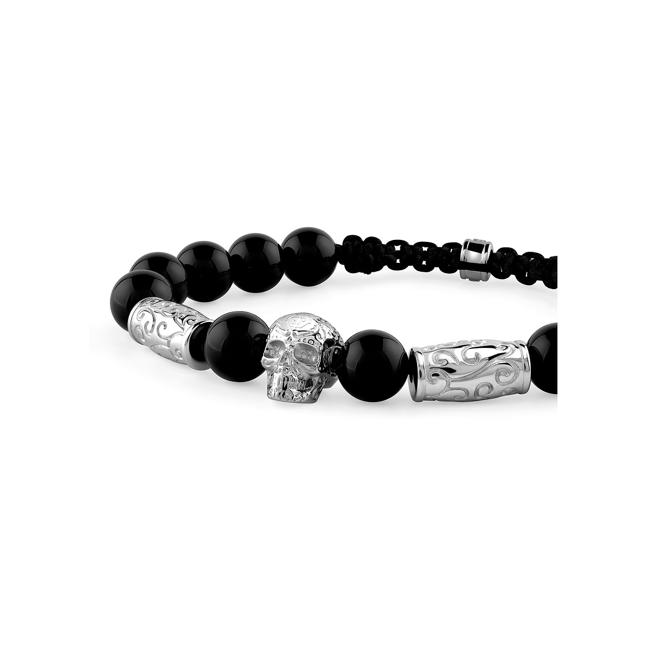 Philipp Plein Armband aus recyceltem Edelstahl mit Onyx und Totenkopf.
