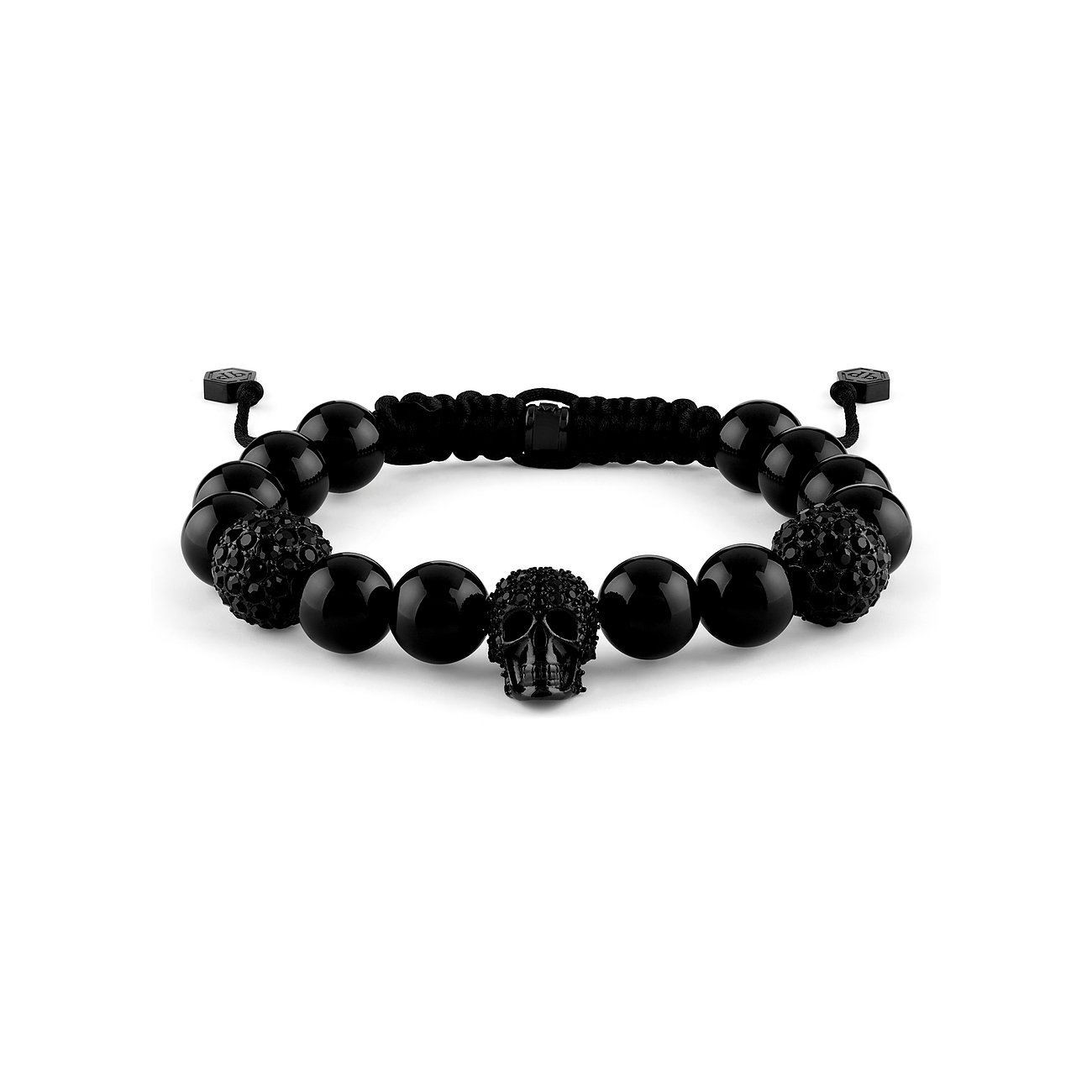 Philipp Plein Armband aus recyceltem Edelstahl mit schwarzen Steinen und Totenkopf.