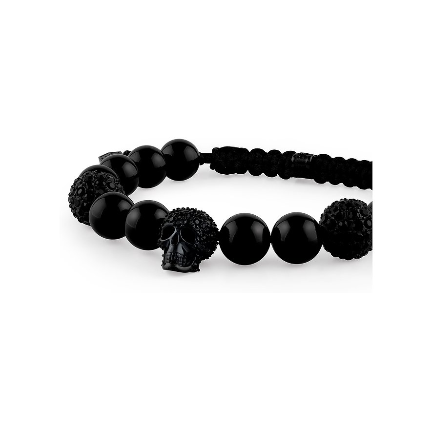 Philipp Plein Armband aus recyceltem Edelstahl mit schwarzen Steinen und Totenkopf.
