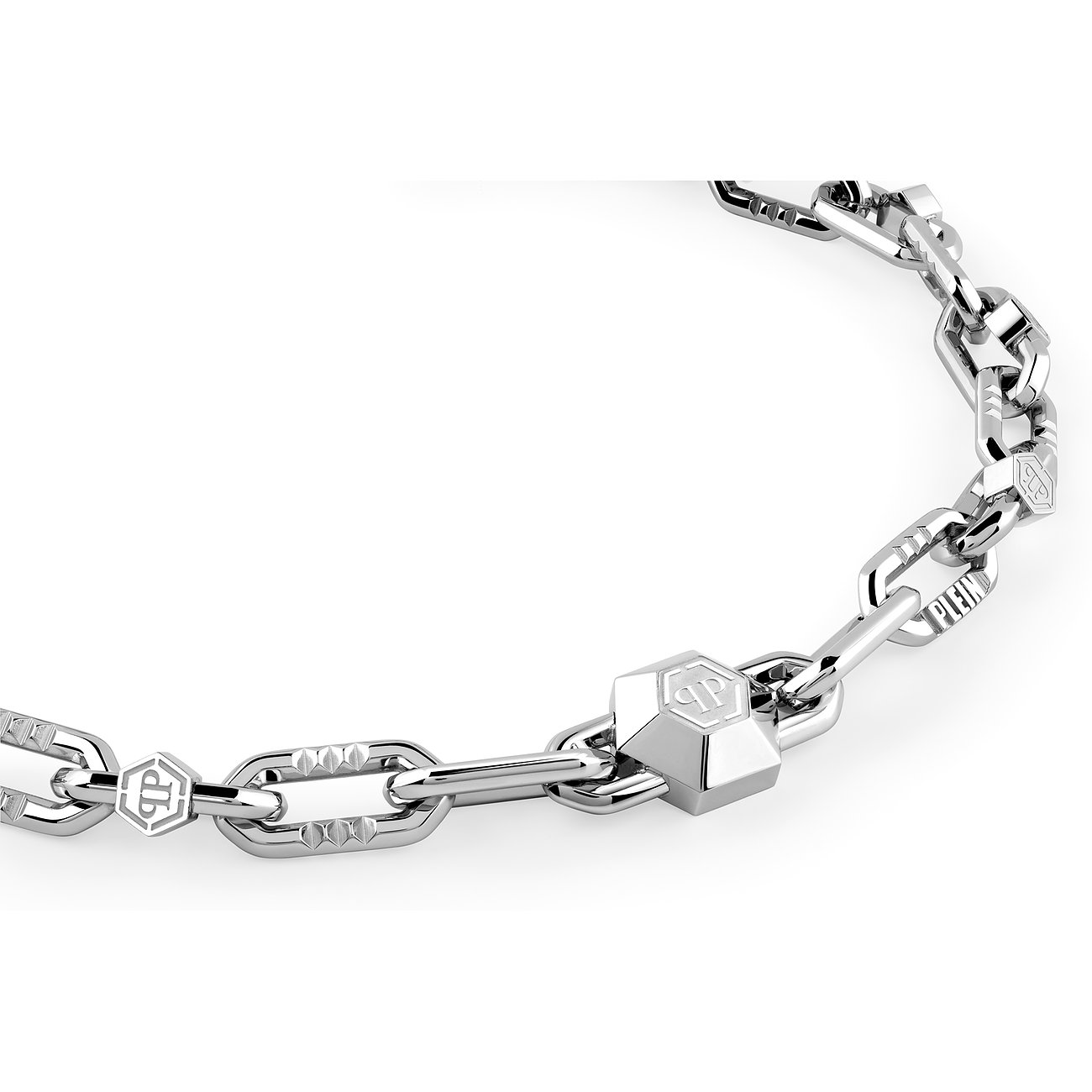 Philipp Plein Armband aus recyceltem Edelstahl mit Gravur und Glieder-Design.