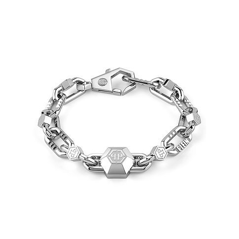 Philipp Plein Armband aus recyceltem Edelstahl mit PP-Logo und Karabinerverschluss.