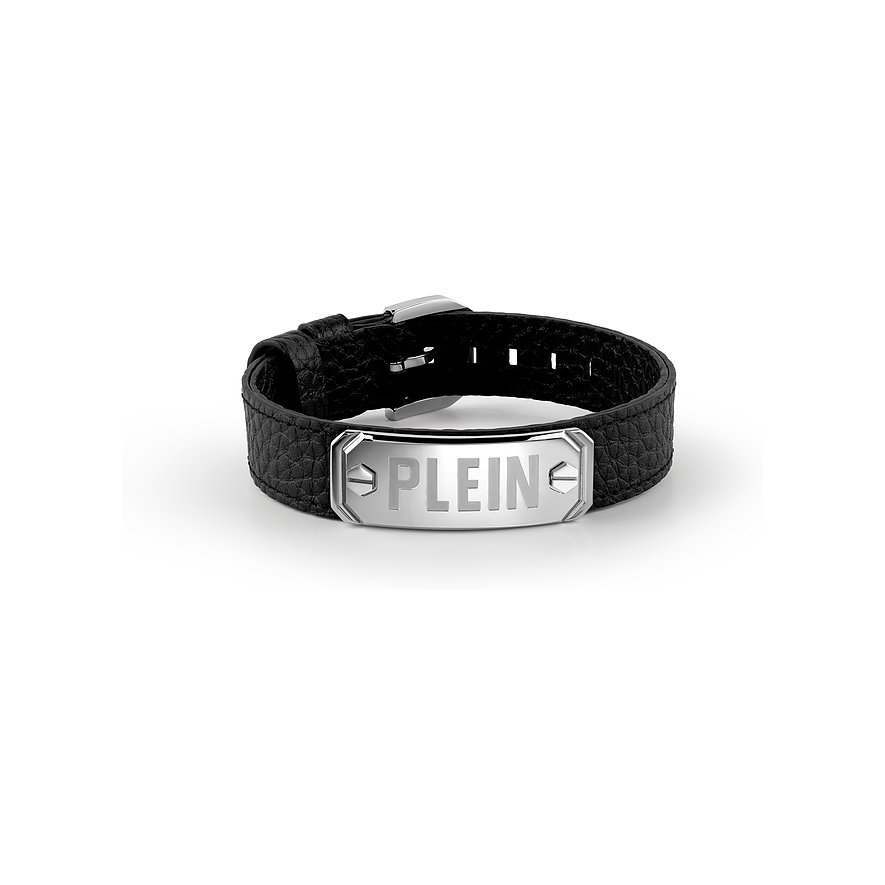 Philipp Plein Armband, Herren, Leder, Edelstahl, recycelt, silber