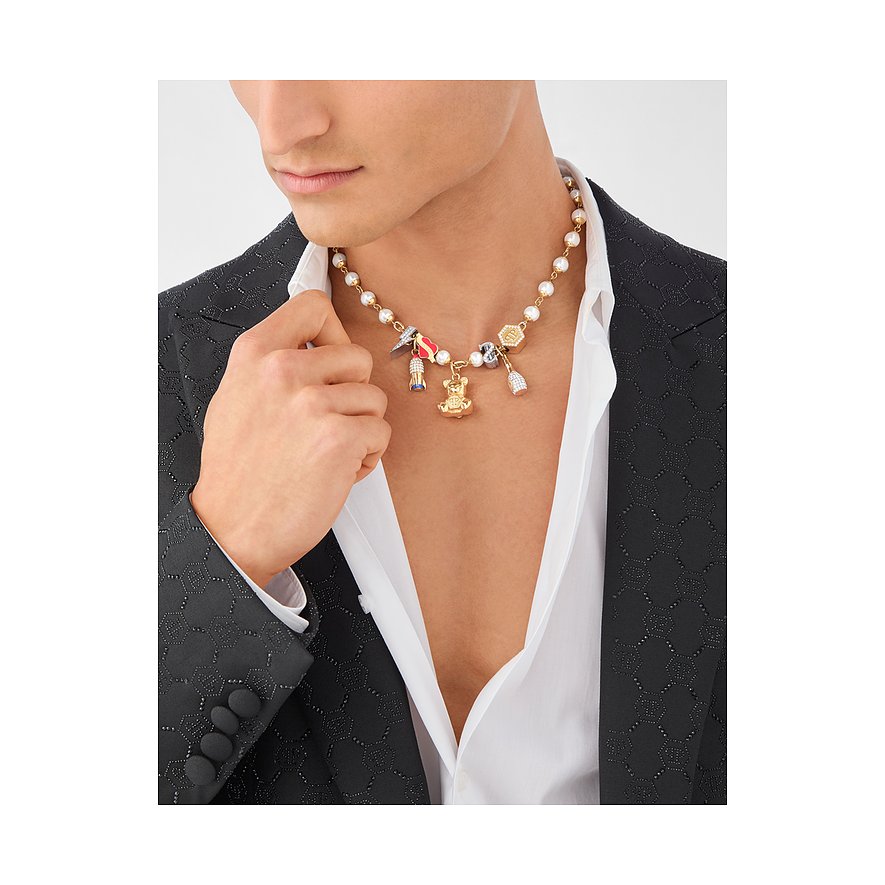 Philipp Plein halsband i rostfritt stål med hängen och vita stenar.