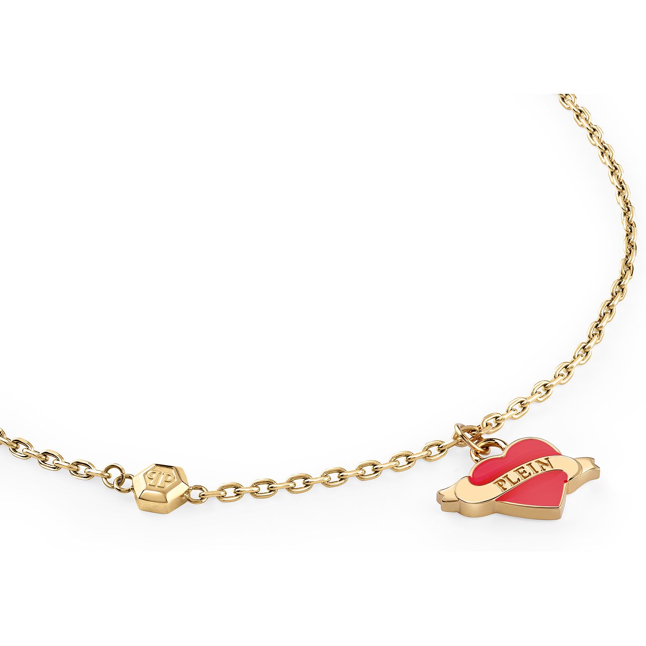 Philipp Plein damhalsband i återvunnet rostfritt stål med hjärthänge.