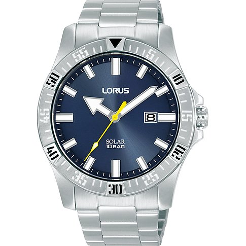 Montre Lorus pour homme avec boîtier en acier inoxydable, cadran bleu et affichage de la date.