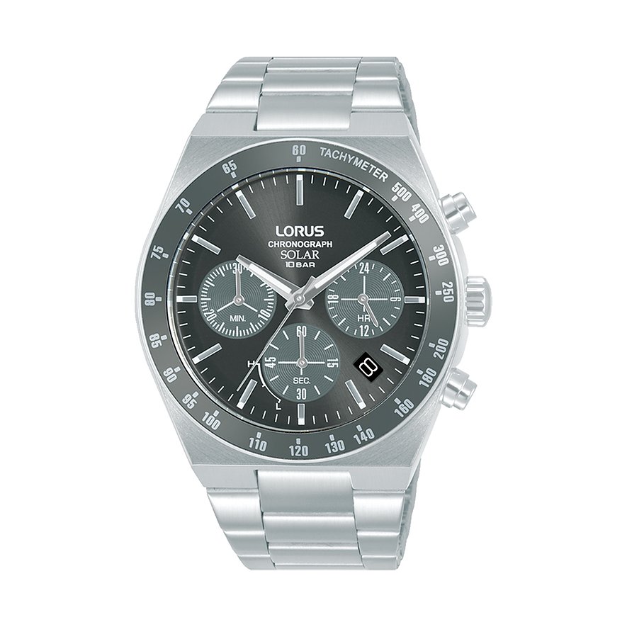 Lorus Chronograph Solar RZ519AX9, Herren, Edelstahl, Armband: Edelstahl, Solar, analog