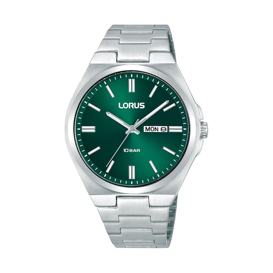Montre Lorus pour homme avec boîtier en acier inoxydable et cadran vert.