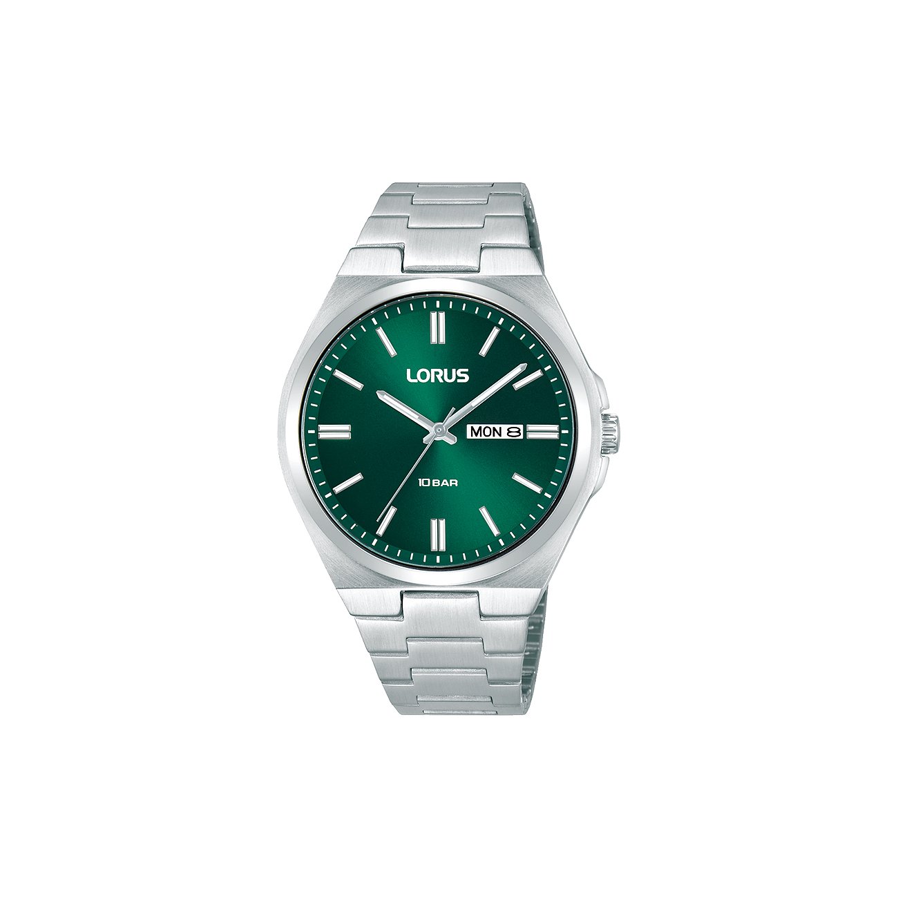 Montre Lorus pour homme avec boîtier en acier inoxydable et cadran vert.