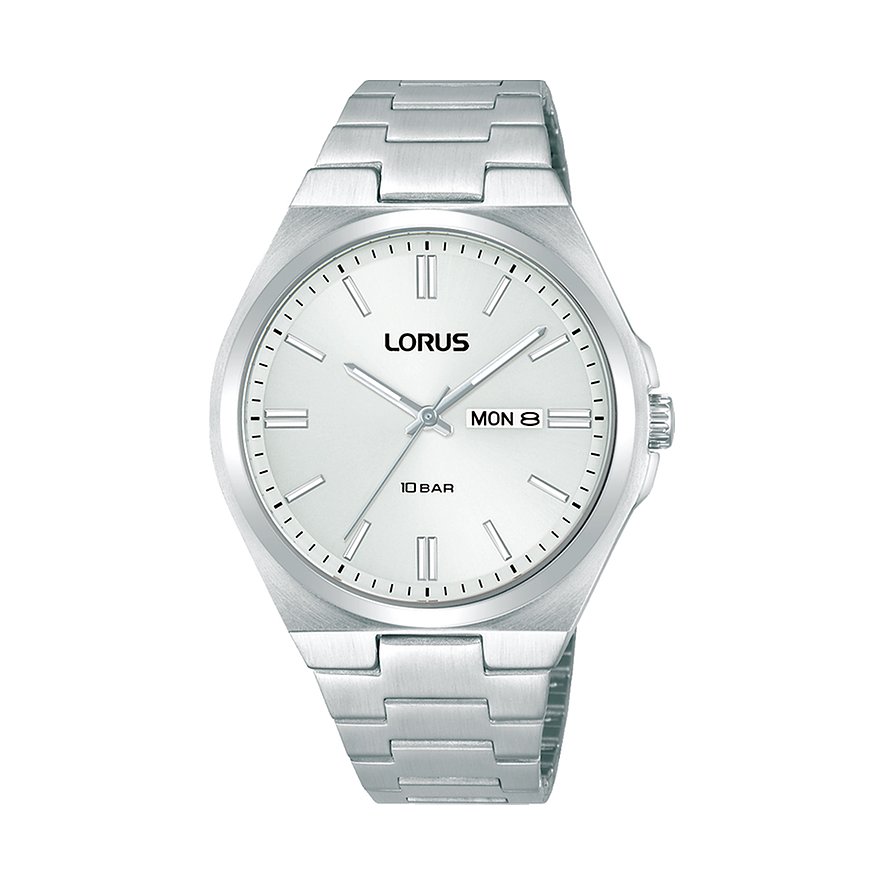 Montre Lorus pour homme avec boîtier en acier inoxydable, analogique, cadran argenté.